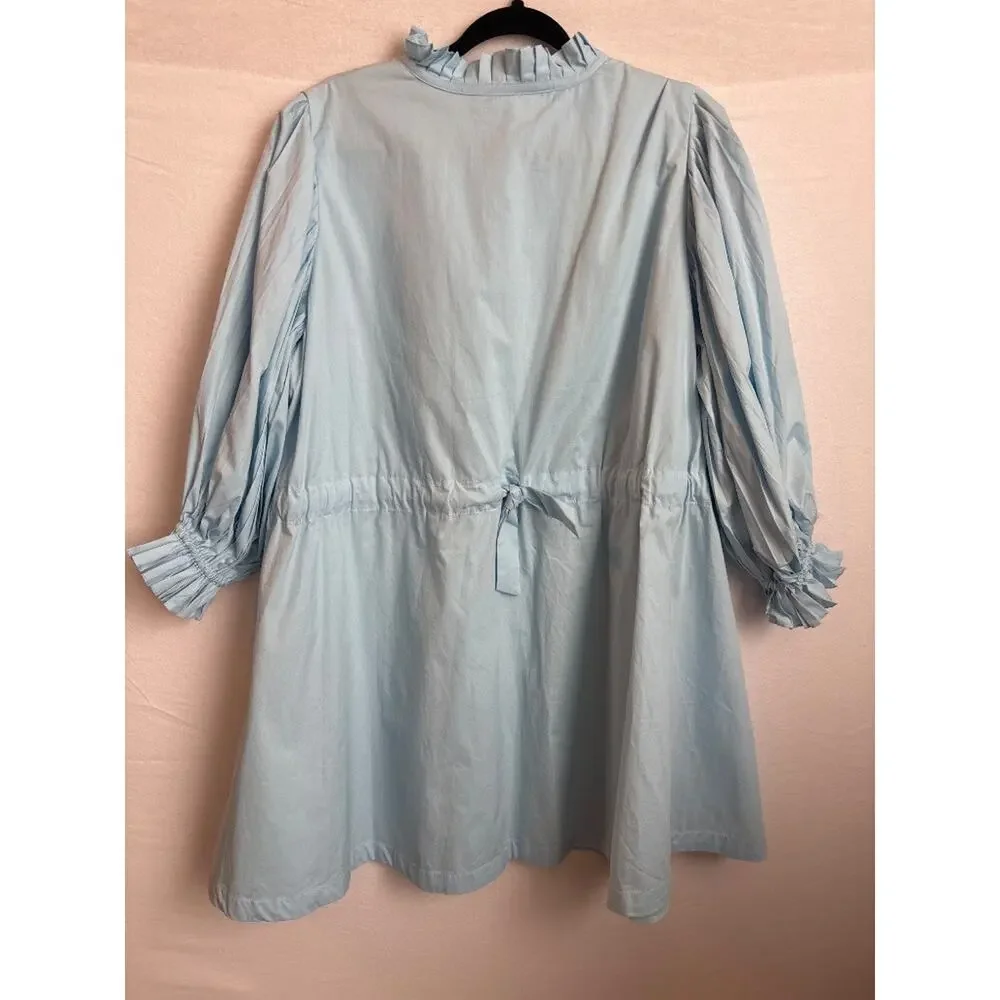 Shop the Mint MJD147 Light Blue XL Ruffle Poet Sleeve Mini Dress - Picture 5 of 7